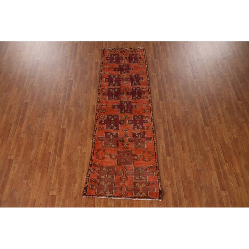 Meshkin Persian Vintage Runner Rug Handmade Wool Carpet - 3'1"x 9'6"