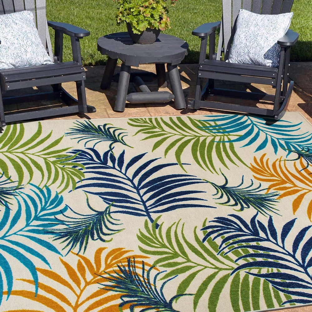 Contemporary Floral Leaves Flatweave Indoor/Outdoor Area Rug