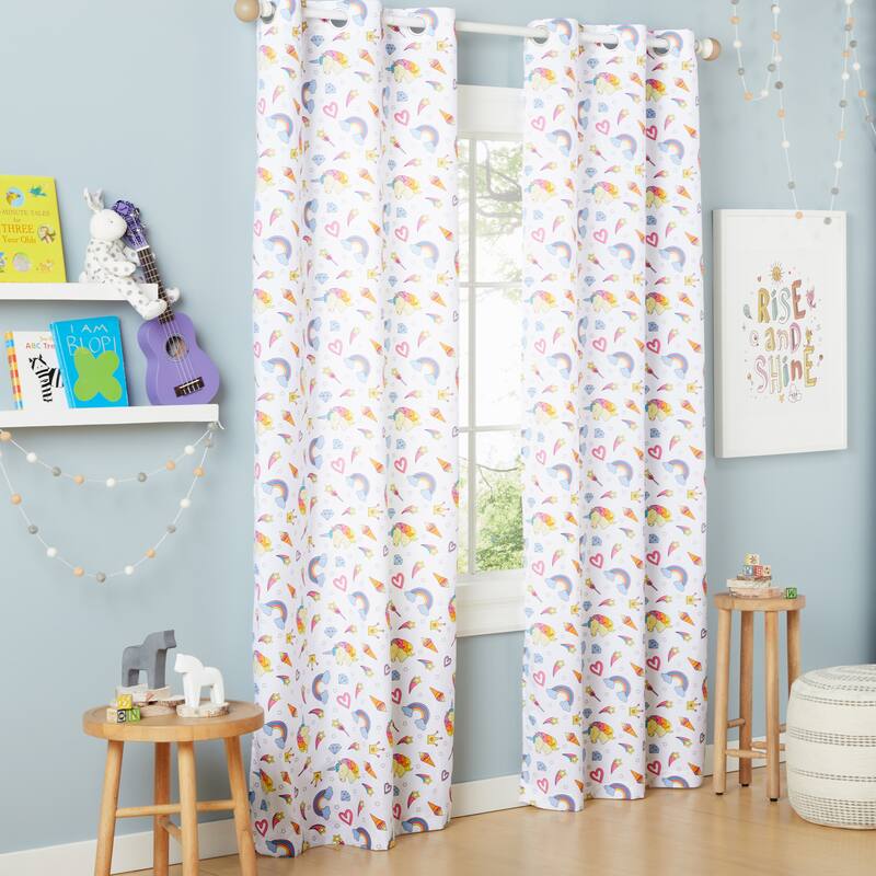 Estate View Kids Room Darkening Grommet Top Unicorn Magic Glow in the Dark Curtain Panel Pair, White Multi