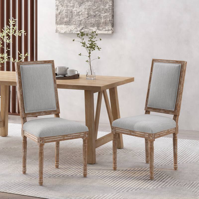 French Country Dining Chairs Set of 2 - Upholstered Fabric Seats with Cane Back & Rubberwood Legs