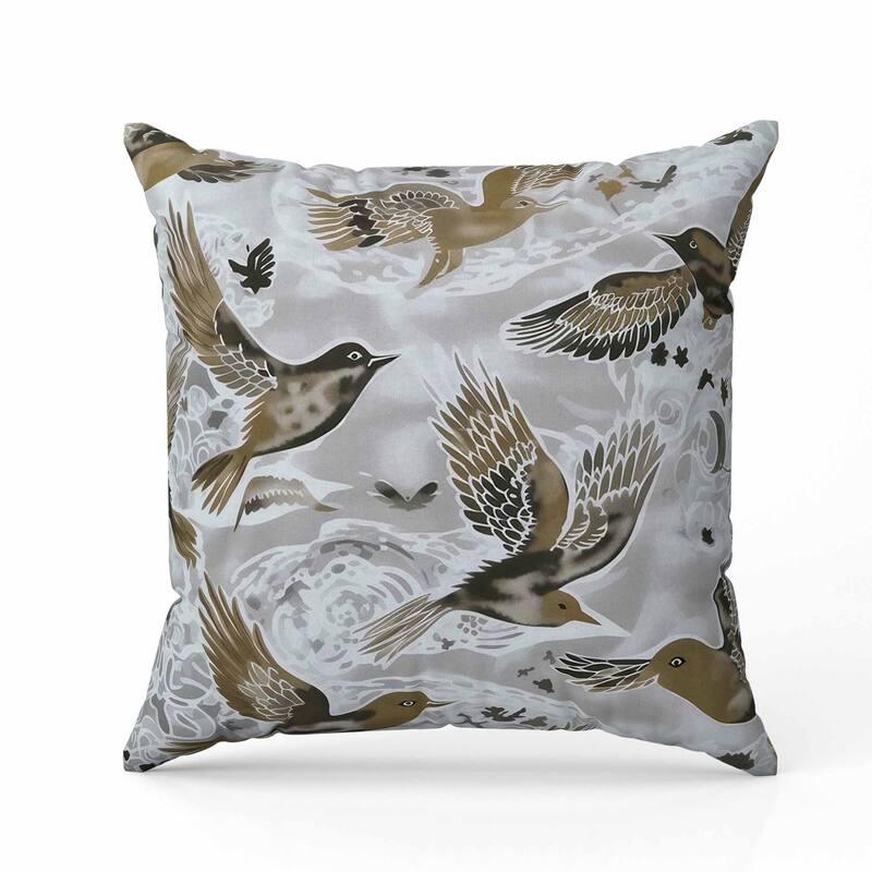 Inferno Songbirds Indoor/Outdoor Reversible Throw Pillow Silver and Bluea