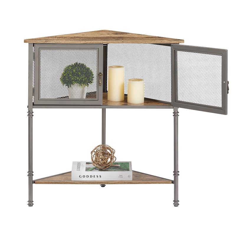 VECELO 3-Tier Corner Shelf with Storage Cabinet and Doors, Metal Frame Corner Cabinet