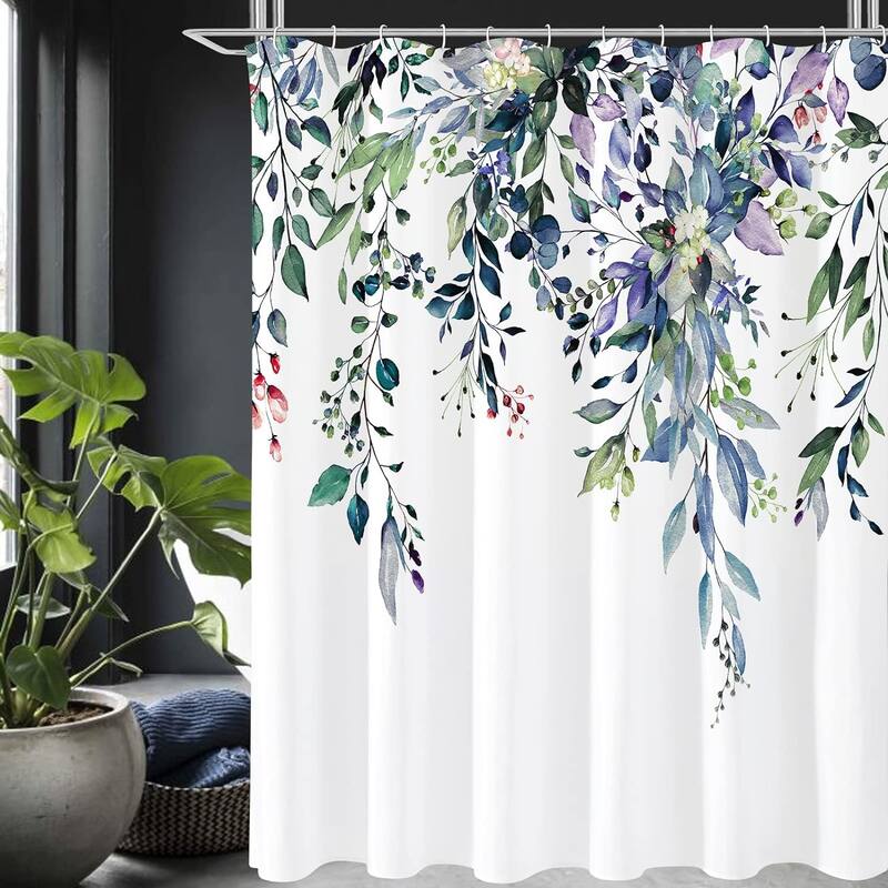 Spring Floral Shower Curtain for Bathroom, Eucalyptus Leaves