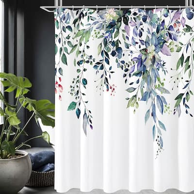 Spring Floral Shower Curtain for Bathroom, Eucalyptus Leaves