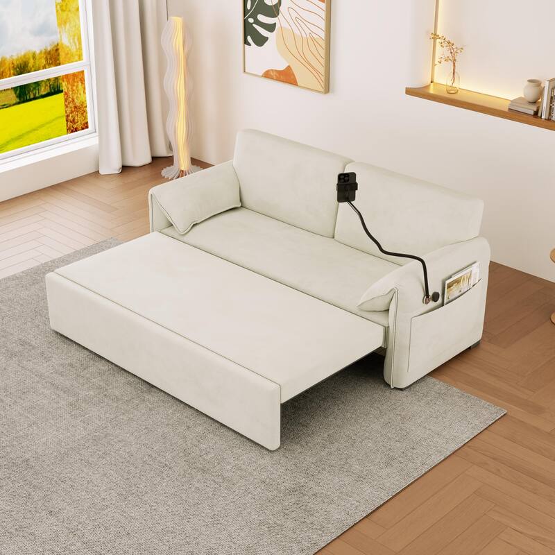 Convertible 63-inch Velvet Sofa Bed with Three Adjustable Modes - Comfortable Sofa, Lounge, and Double Bed for Home or Office