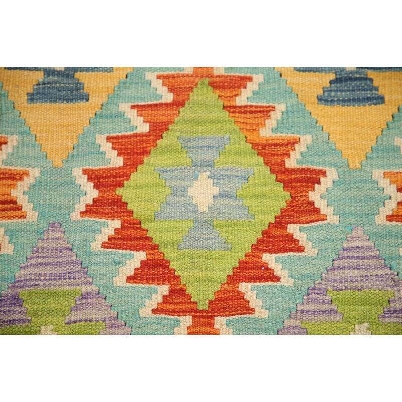 Hand Woven Oriental 100% Wool Carpet Southwestern Geometric Multi-Colored Kilim Area Rug - 6' 4'' X 5' 2''
