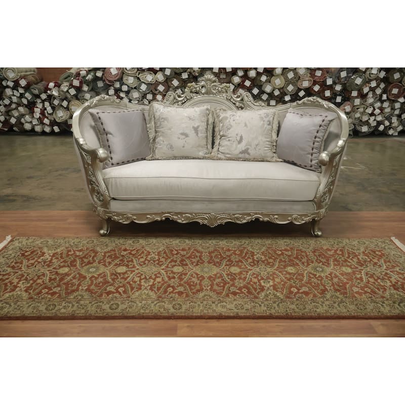 Hand Knotted Oriental 100% Wool Carpet Traditional All-Over Oranges & Rust Agra Runner Rug - 9' 6'' X 3' 0''