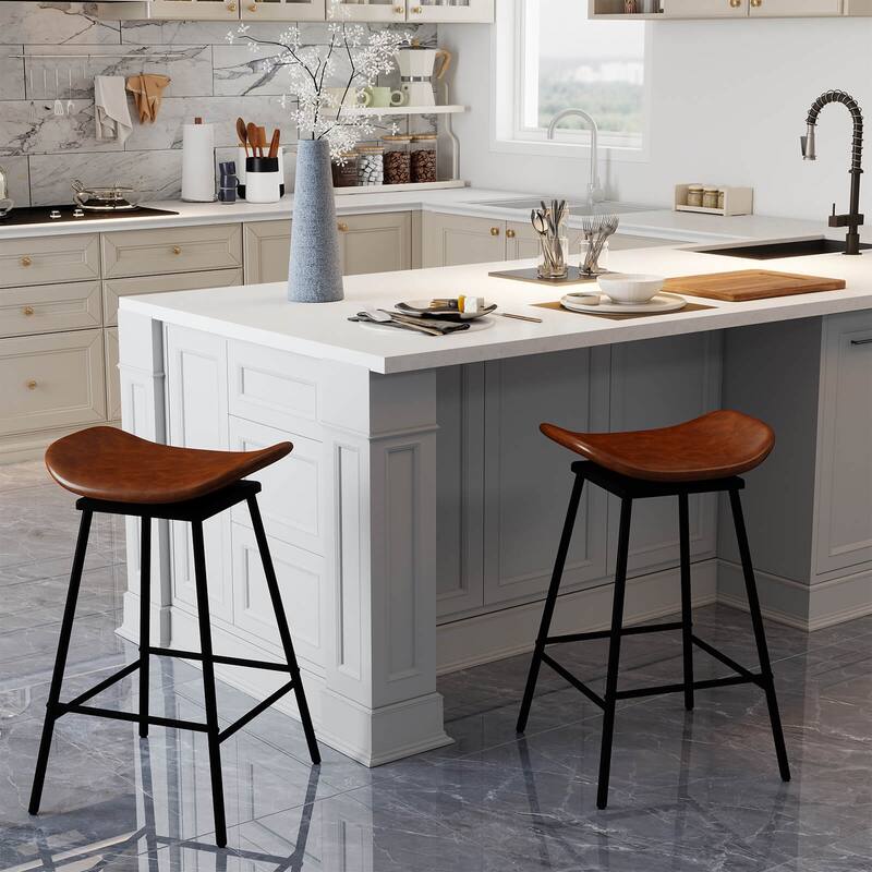 Costway Swivel Barstools Set of 2/4 Faux Leather Upholstered Backless - See Details