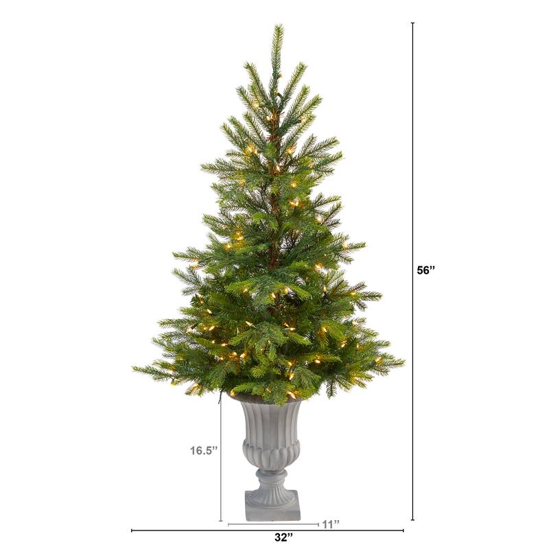 56" Artificial Christmas Tree with 100 Lights in Decorative Urn