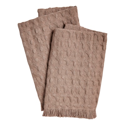 Wellbeing Waffle Wash Cloth Set of 2 Latte Brown Cotton Kitchen Towels Everyday Use Machine Washable 13x13 Inches