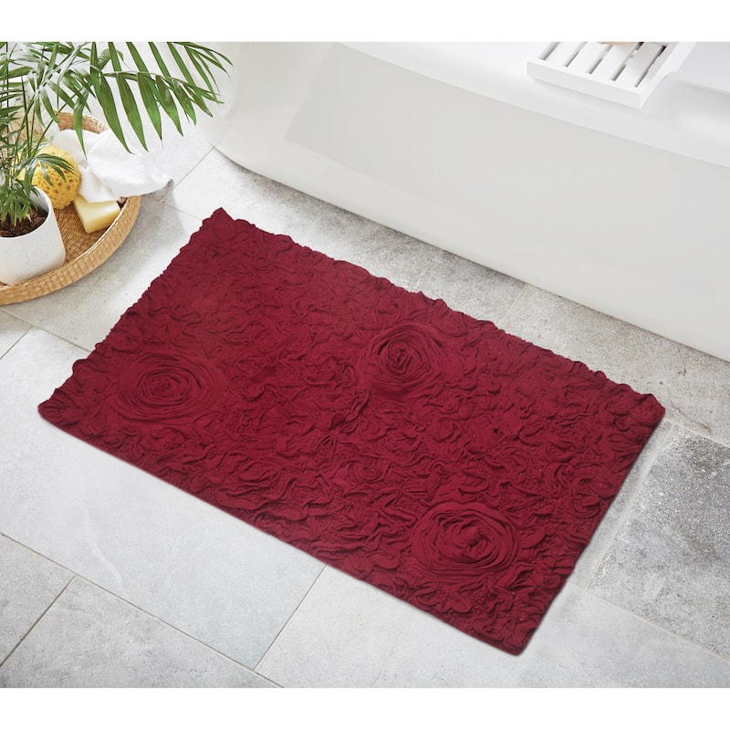 Bell Flower Bathroom Rug, Cotton Soft, Water Absorbent Bath Rug, Non Slip Shower Rug Machine Washable 24"x40" Rectangle - Red
