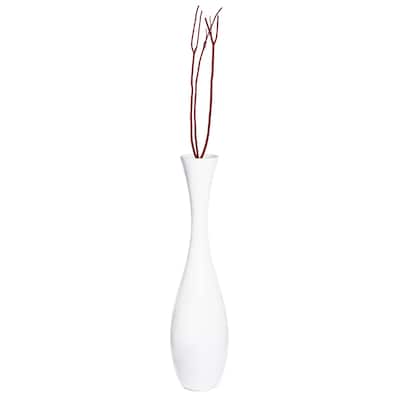 43 Inch Tall White Modern Fiberglass Narrow Trumpet Floor Vase - Contemporary Home Decor Accent Piece for Living Room, Entryway