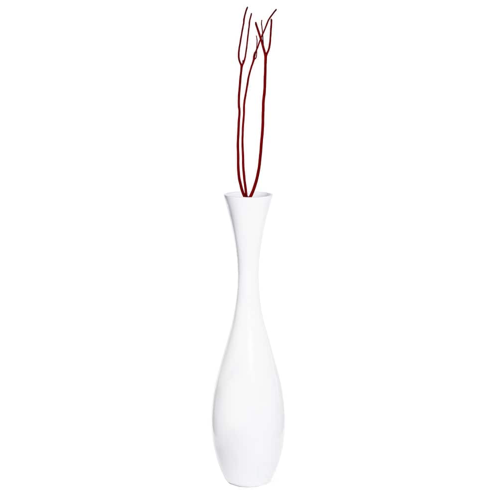 43 Inch Tall White Modern Fiberglass Narrow Trumpet Floor Vase - Contemporary Home Decor Accent Piece for Living Room, Entryway
