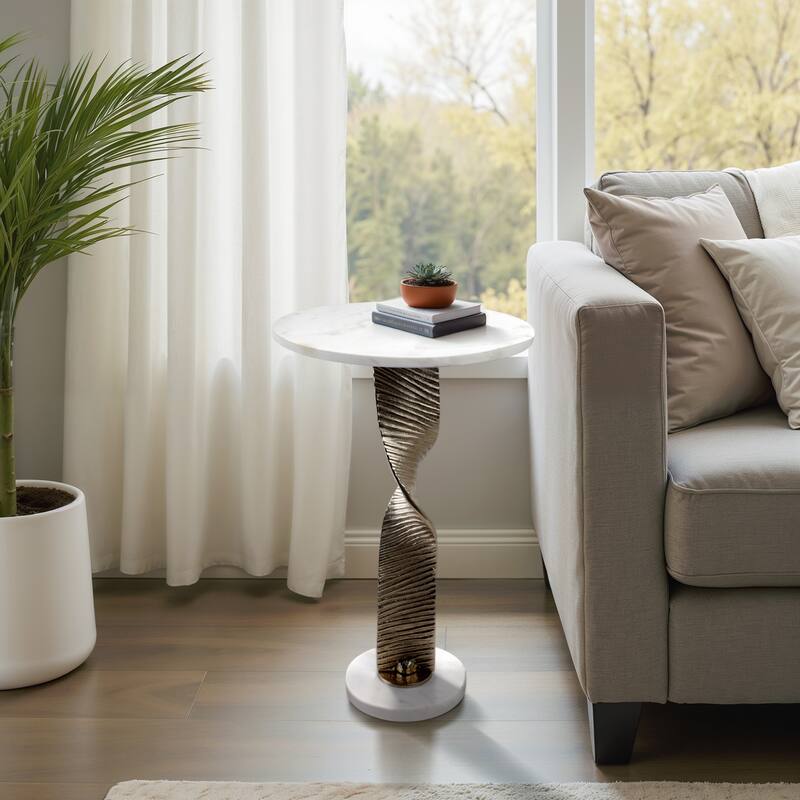 Marble Top Twisted Metal Base End Table - 24"