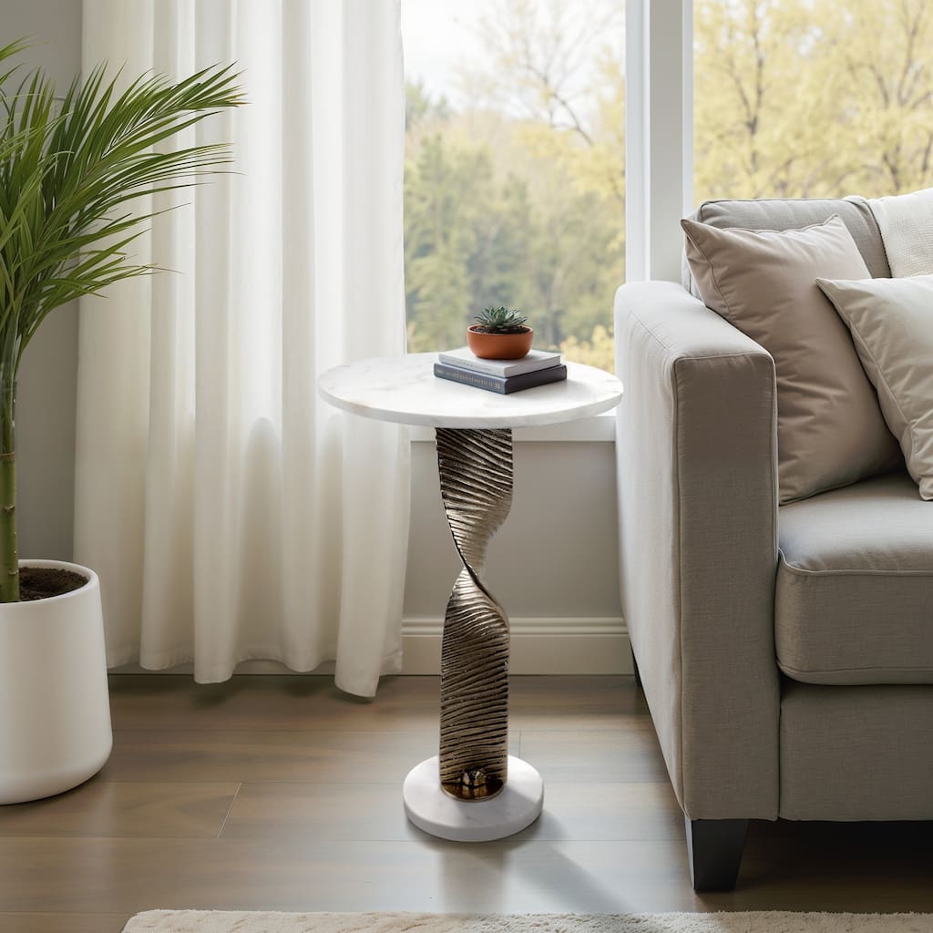 Marble Top Twisted Metal Base End Table - 24"
