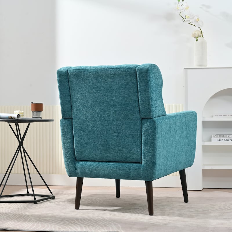 Chenille Fabric Upholstered Accent Chair, Ergonomic Single Sofa Chair, Reading Armchair with Waist Pillow Backrest & Wood Legs