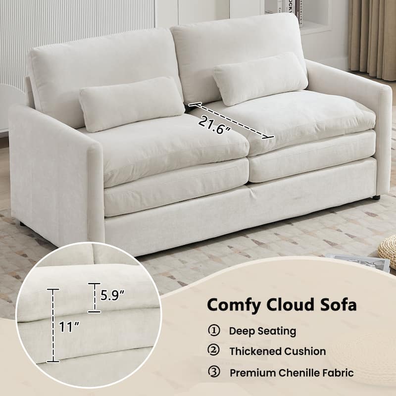 Chenille Fabric Upholstered Loveseat Sofa, Deep Seat Couch Settee with Pillow, 2 Seater Sofa with Plush Cushion