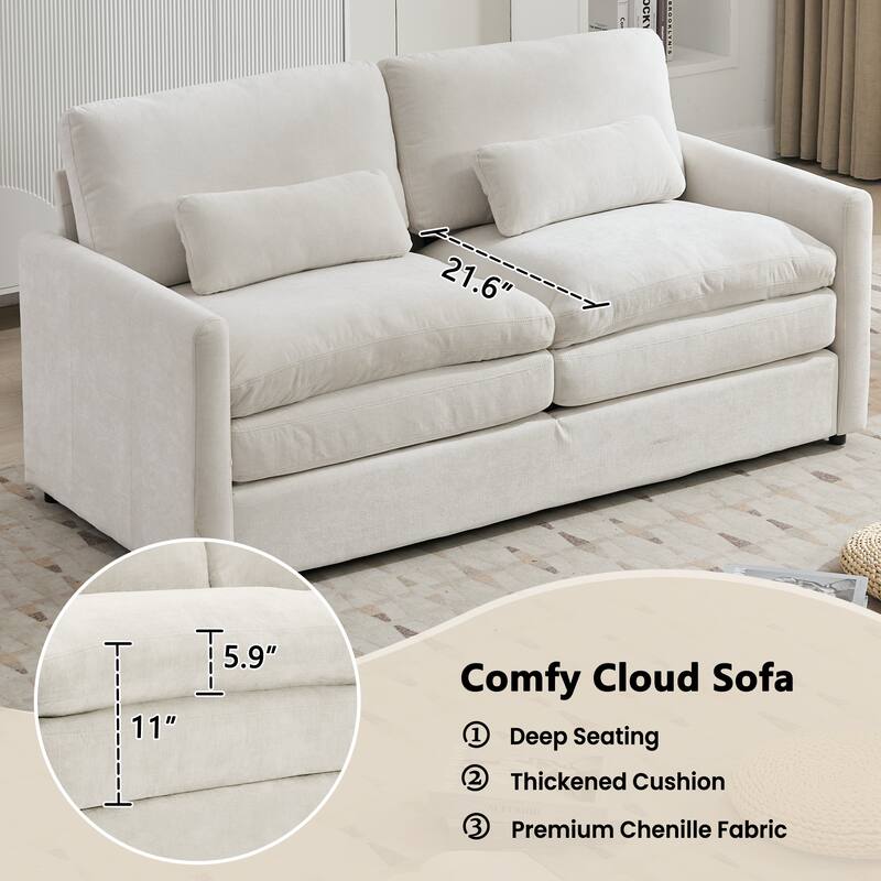 Living Room Cloud Plush Upholstered Sofa with Double Cushion