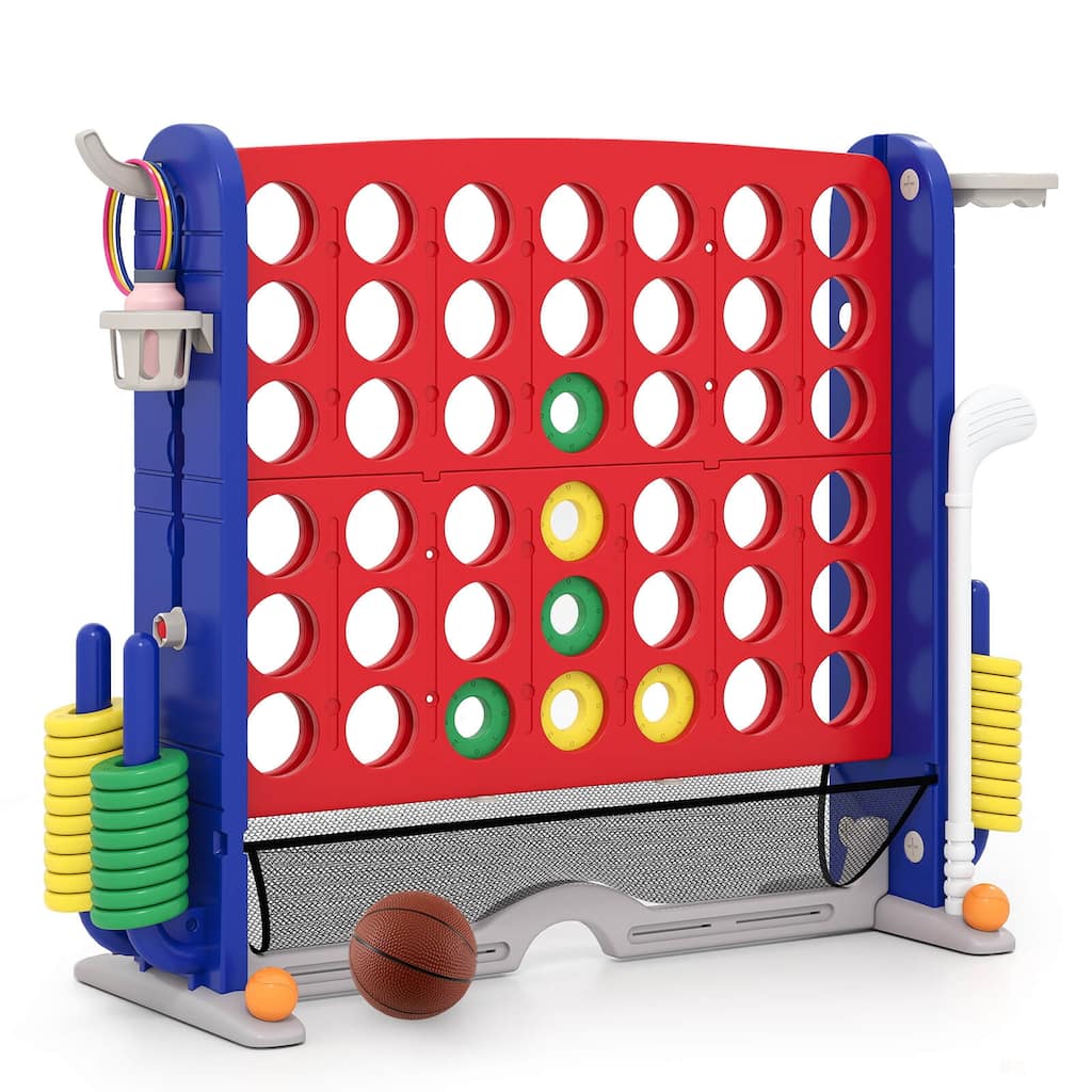 Costway Giant 4-in-a-Row Game Set with Ring-toss, Basketball Hoop, - See Details