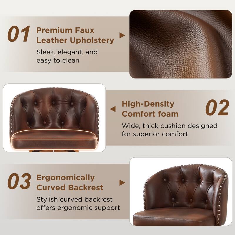 25.5"/28"Faux Leather Upholstered Wood Frame Swivel Counter or Bar Height Bar Stool, Set of 2/4