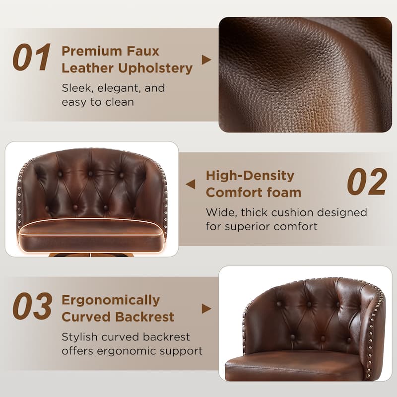 Faux Leather Upholstered Wood Frame Swivel Counter Stools / Bar Stools, Set of 2