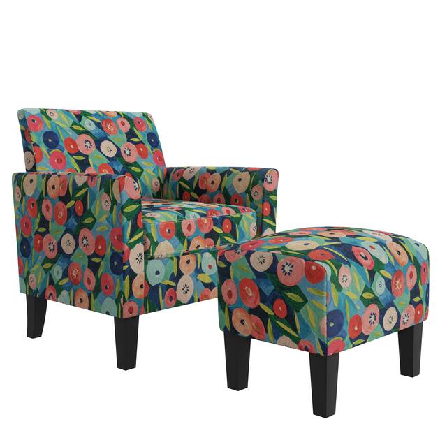 Copper Grove Maritza Half Round Arm Chair and Ottoman - Vibrant Poppy Floral