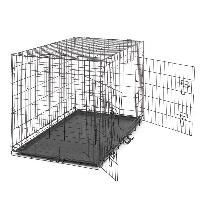 Black Wire Metal Pet Kennel Cat Dog Folding Steel Crate with Rounded Edges and Carrying Handle