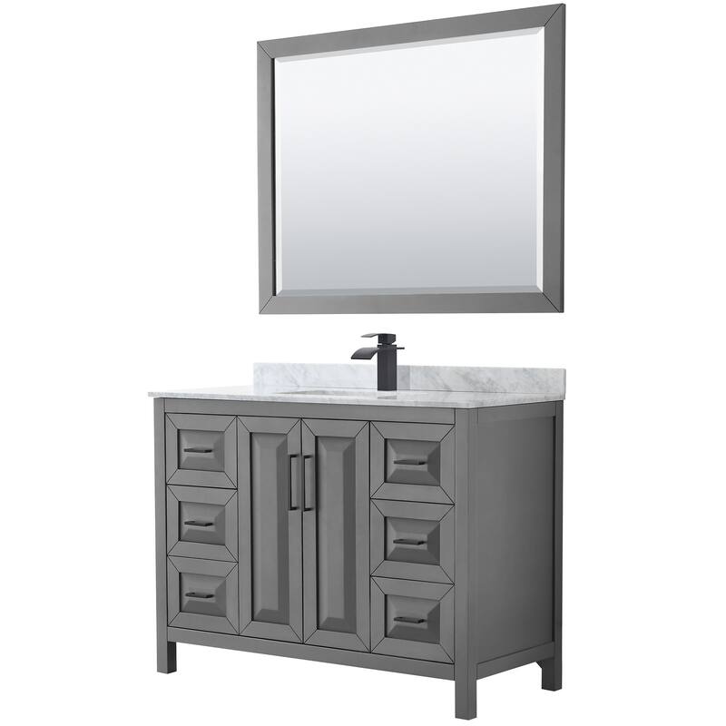 Wyndham Collection Daria 48" Free Standing Single Vanity Set with MDF - Dark Gray / White Carrara Marble Top / Matte Black - Steel Finish