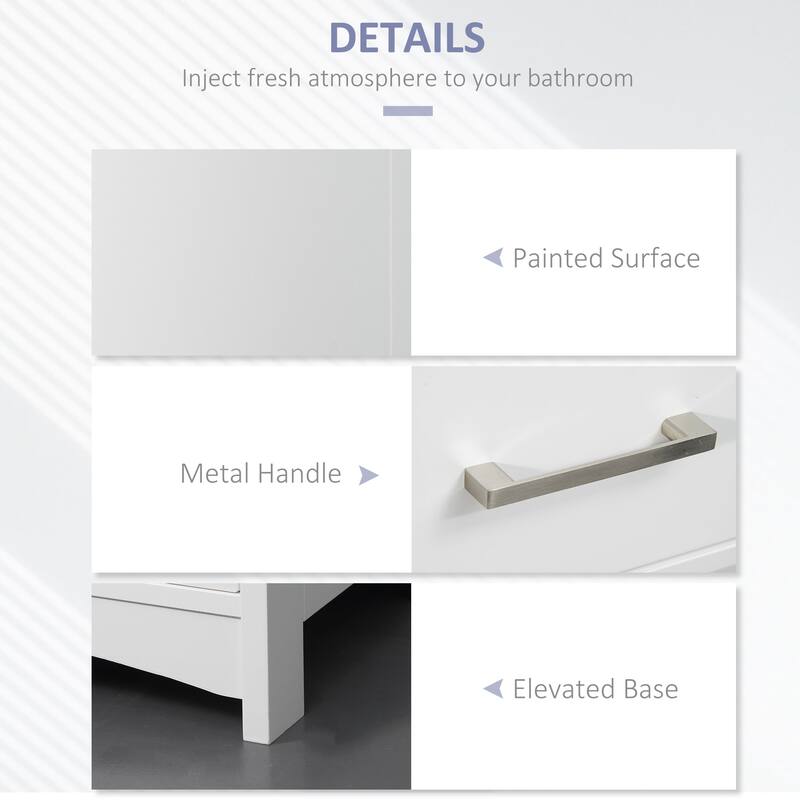 White-Grey MDF Tall Bathroom Cabinet with Drawer, Shelves and Anti-Tip - 13.5" W x 11.75" D x 64.25" H