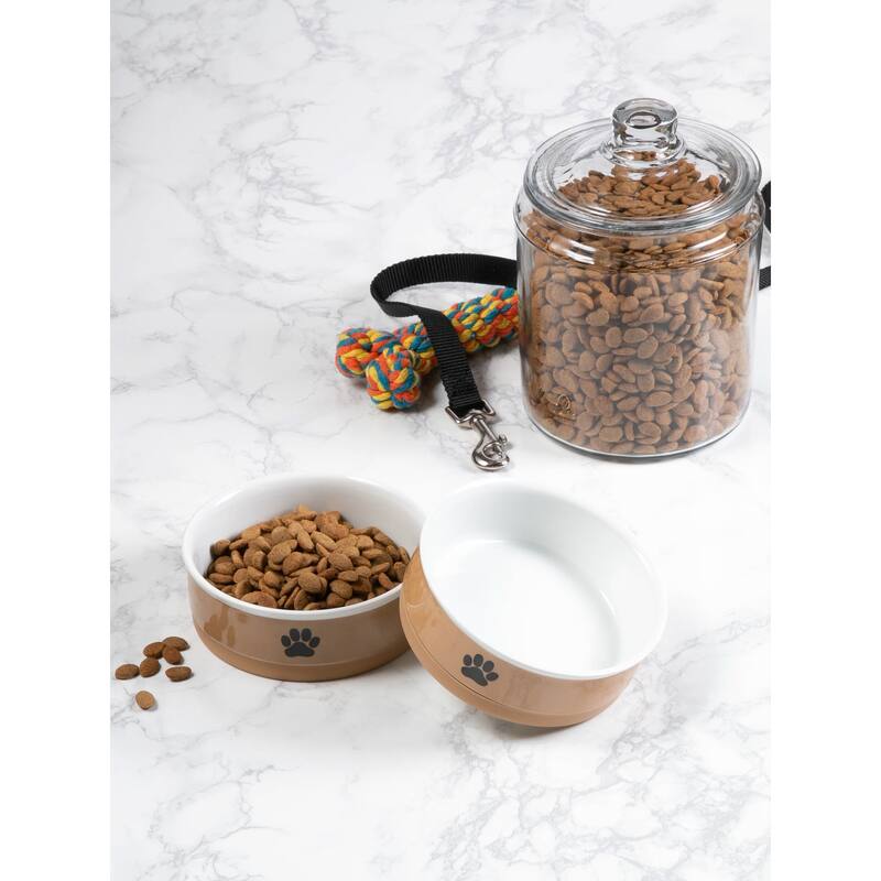 DII Pet Bowl Black Paw Print Gray Small 4.25dx2h (Set of 2)