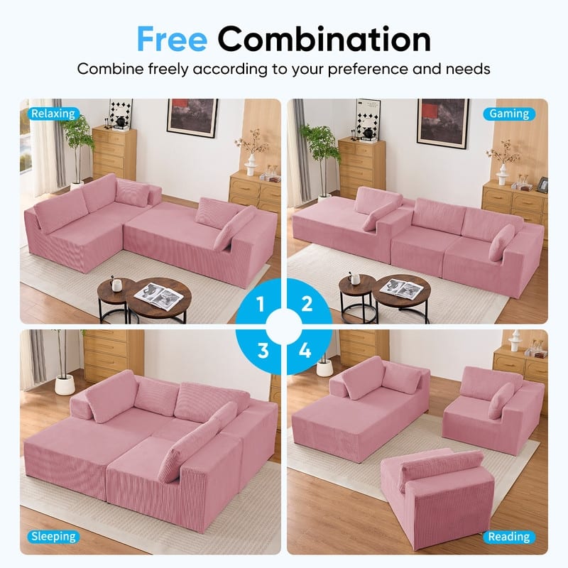 Mixoy 3-Pcs Free Combination Modular Sectional Sofas,Corduroy Compressed L-Shaped Sofa with Flexible Configuration - 3-Seater