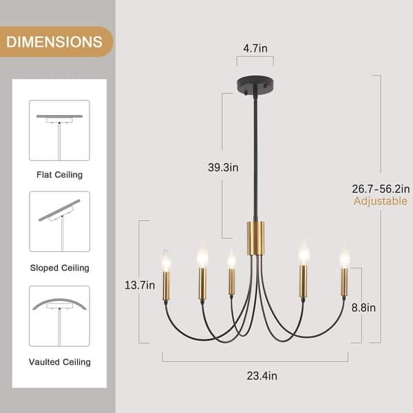 dimension image slide 2 of 3, 5-Light Rustic Candlestick Hanging Linear Chandelier Lighting Fixture for Kitchen Island