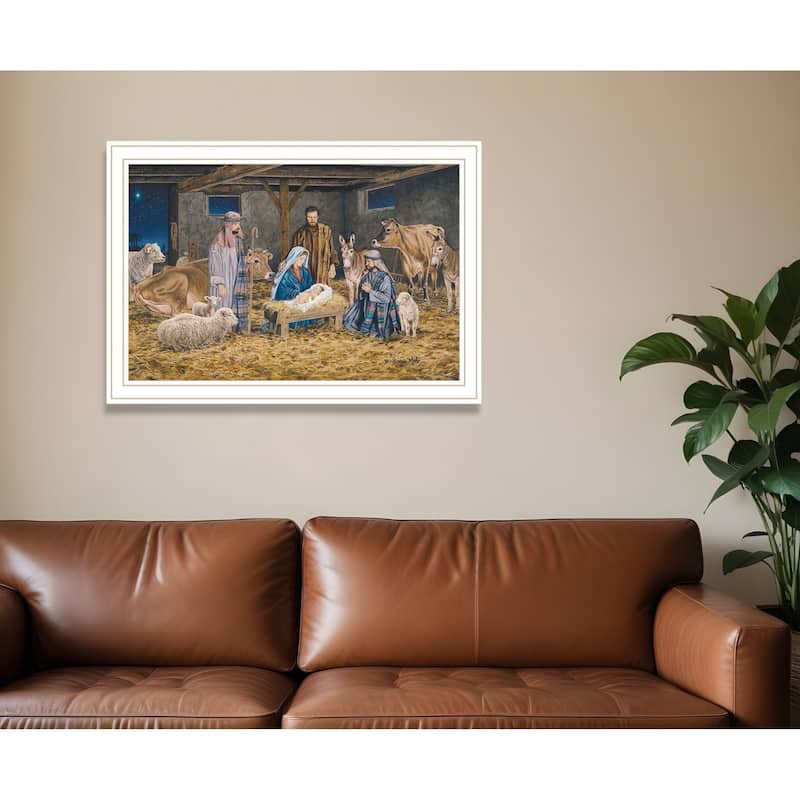 HomeRoots The Birth of Christ White Framed Wall Art - 30' X '21' X '1