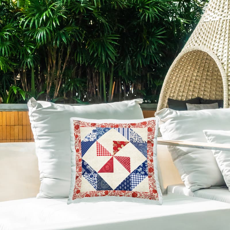Stupell Collaged Quilt Patterns Red & Blue Printed Outdoor Throw Pillow Design by Susan Arnot