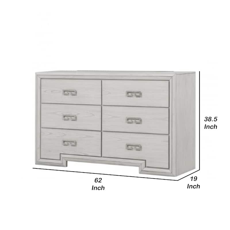 Basil 6 Drawer Wide Dresser, Rustic White Solid Wood, Cedar Lining
