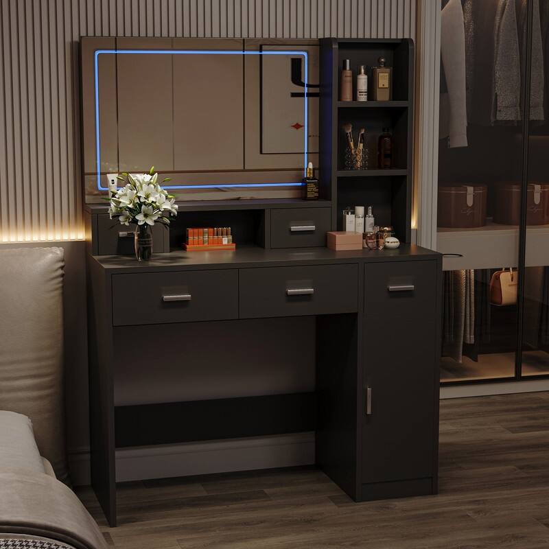 White Makeup Vanity with Lights, Drawers, Storage Cabinet and Smart Mirror for Bedroom