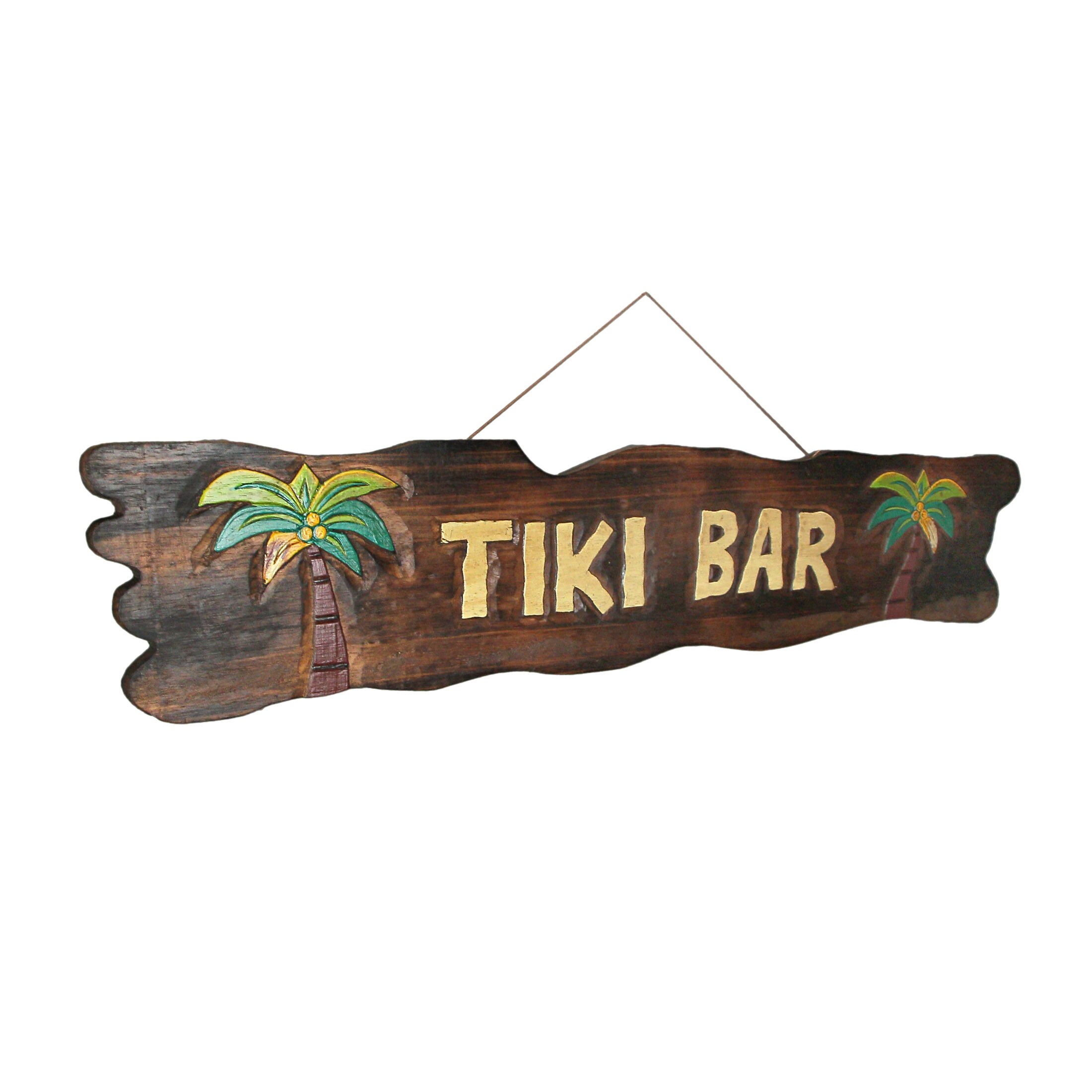 Zeckos Colorful Carved Wood Tiki Bar Sign Wall Hanging 41 Inches