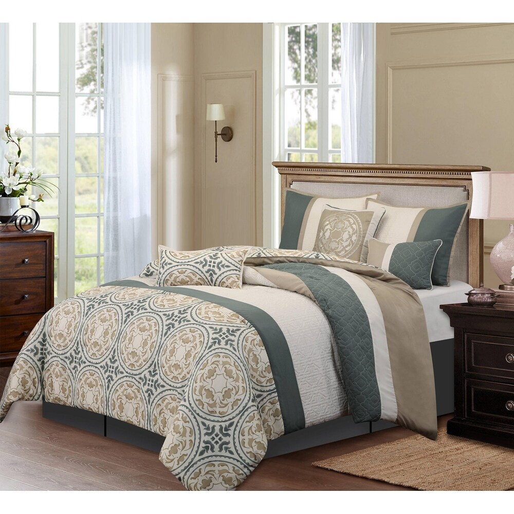 4 Piece Comforter Set, Brown, King Evan 4 Piece Comforter Set Nanshing