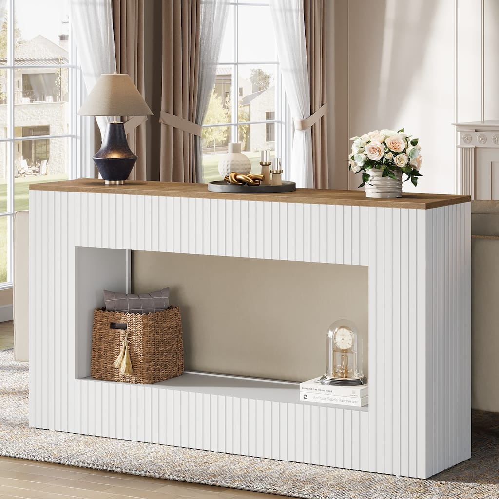 2 Tier Modern Console Table, 55'' Entryway Table with Storage