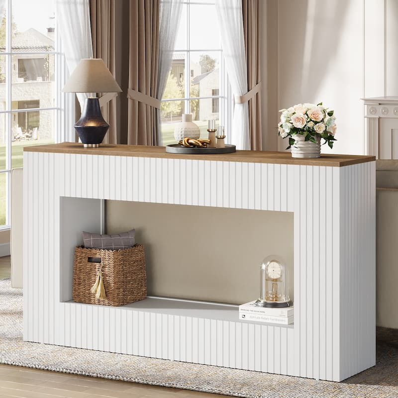 55-Inch Modern Console Table with Storage, 2-Tier Narrow Long Sofa Table Behind Couch Table for Entryway