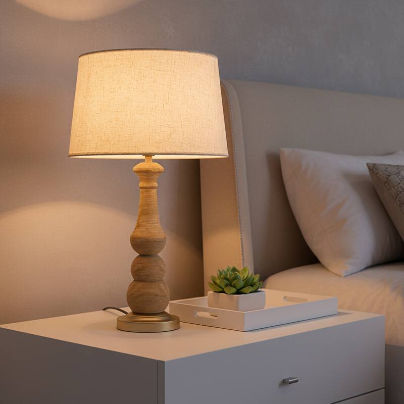 Onda 26" Rattan Table Lamp with USB 3-Way Touch Dimmer