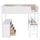 preview thumbnail 70 of 93, Teddy Fleece Loft Bed with Foldable Study Table, 4 Storage Drawers and Shelves Wood High LoftBed Frame for Bedroom
