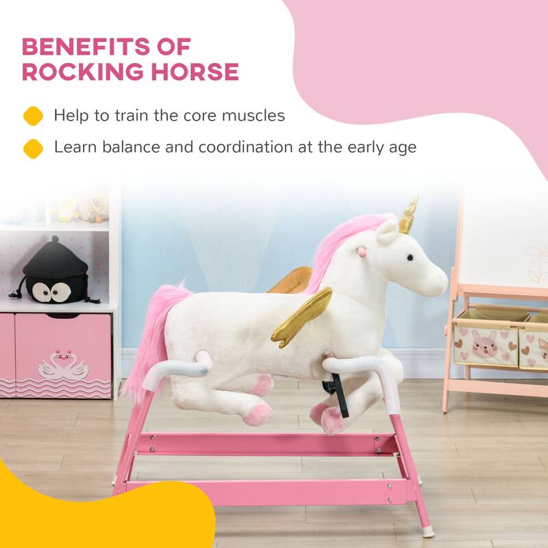 Qaba Spring Rocking Horse, Kids Ride on Horse for 5-12 Years, Ride on Toy with Sound, Unicorn Design, Pink