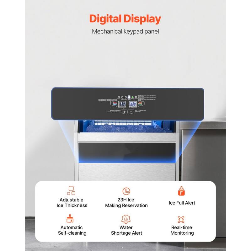 200LBS/Day Freestanding Ice Maker with 108 Ice Trays and 66LBS Storage Bin Digital Control Panel - 23.2 x 23 x 34.4 in