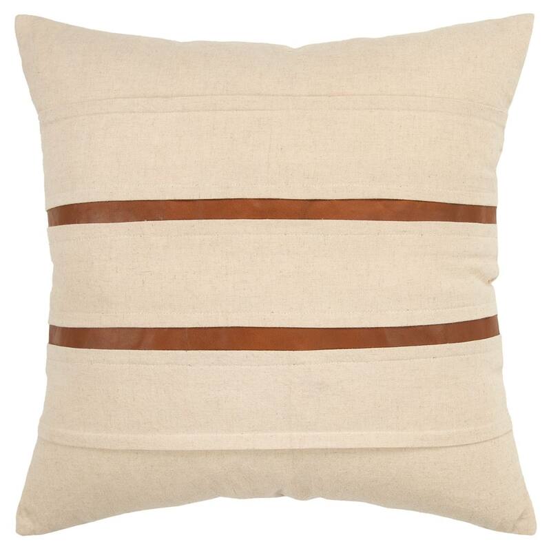 Rizzy Home Donny Osmond Collection Ivory and Brown Leather Throw Pillow - Cover Only