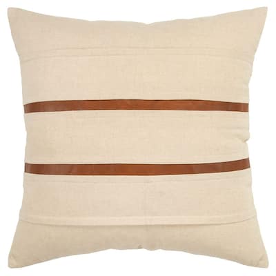Rizzy Home Donny Osmond Collection Ivory and Brown Leather Throw Pillow
