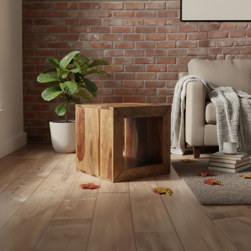 Cube Shape Rosewood Side Table With Cutout Bottom, Brown - 8' x 10' - Wood