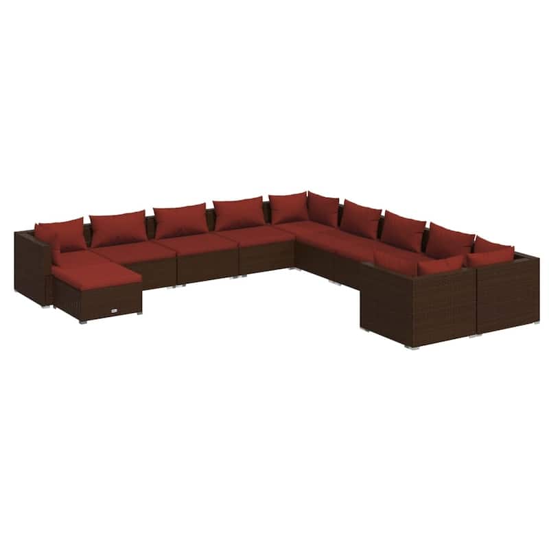 vidaXL Patio Lounge Set with Cushions Poly Rattan Brown - 27.6" x 27.6" x 24" - 27.6" x 27.6" x 24"