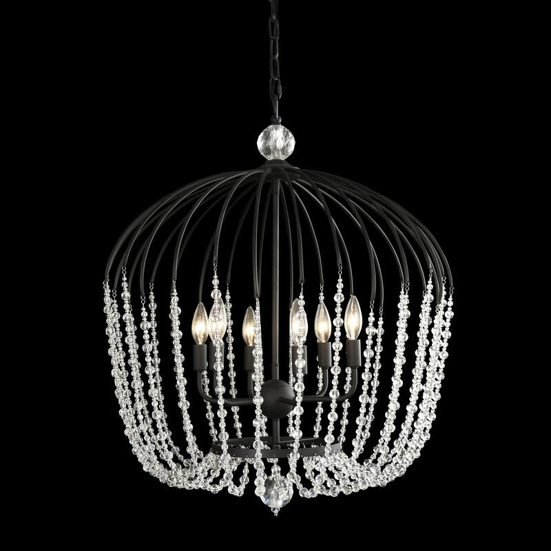 Varaluz Voliere 6-Light Crystal Tall Pendant - Matte Black