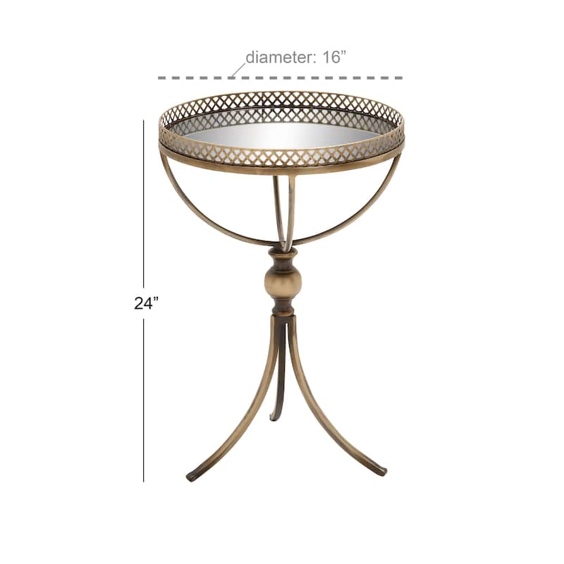 Metal Antique Inspired Accent Table with Curved Frame and Mirrored Glass Top - Brass - Roche River Decor - 16"Wx16"Lx24"H